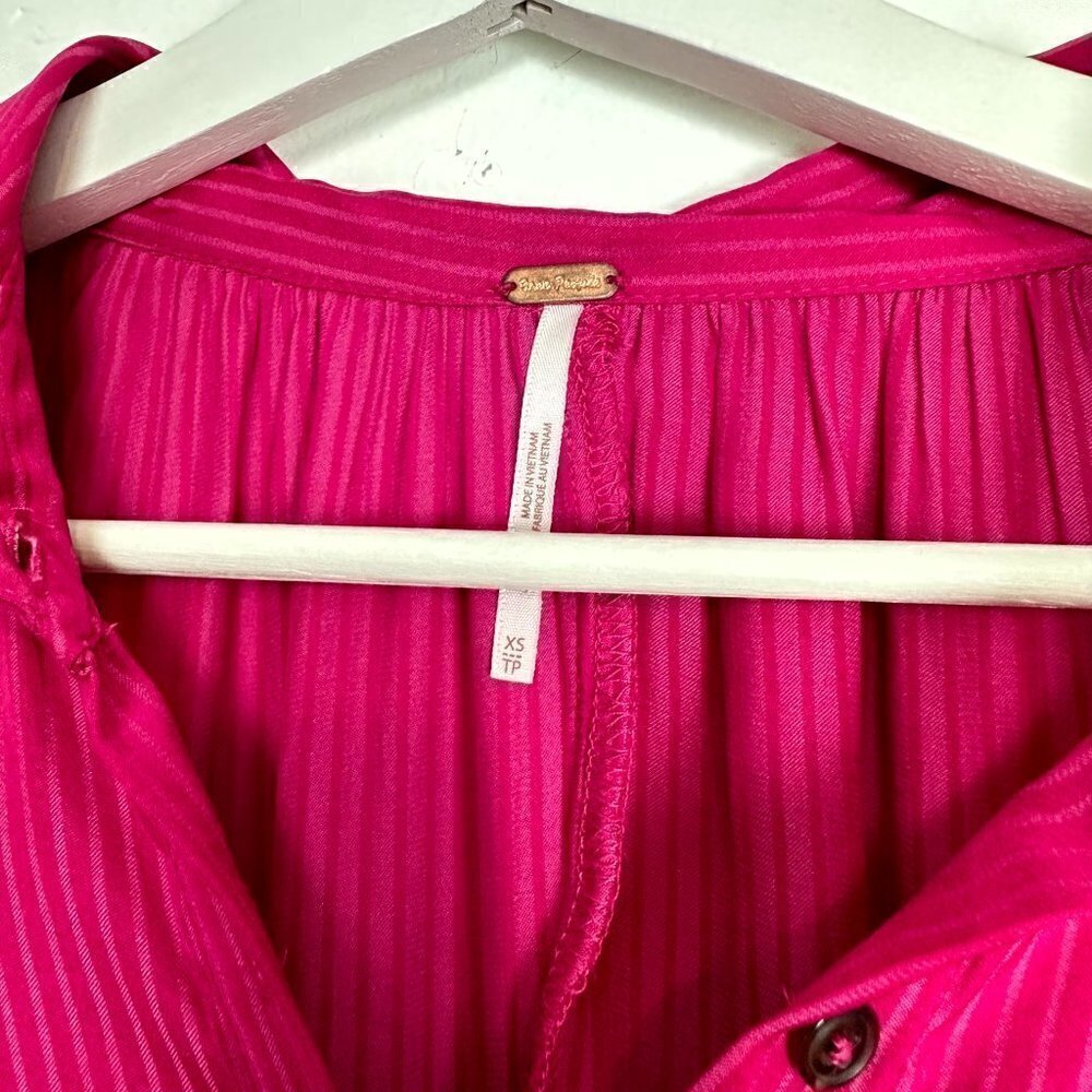 FREE PEOPLE Everly Pinstripe Long Sleeve Shirtdress in Pink Phenom Size X-Small - Picture 6 of 11